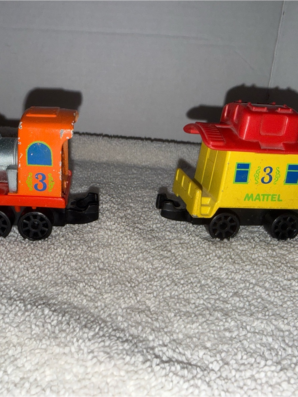 Mattel Yellow and Red Toy Train Cars with Orange Engine